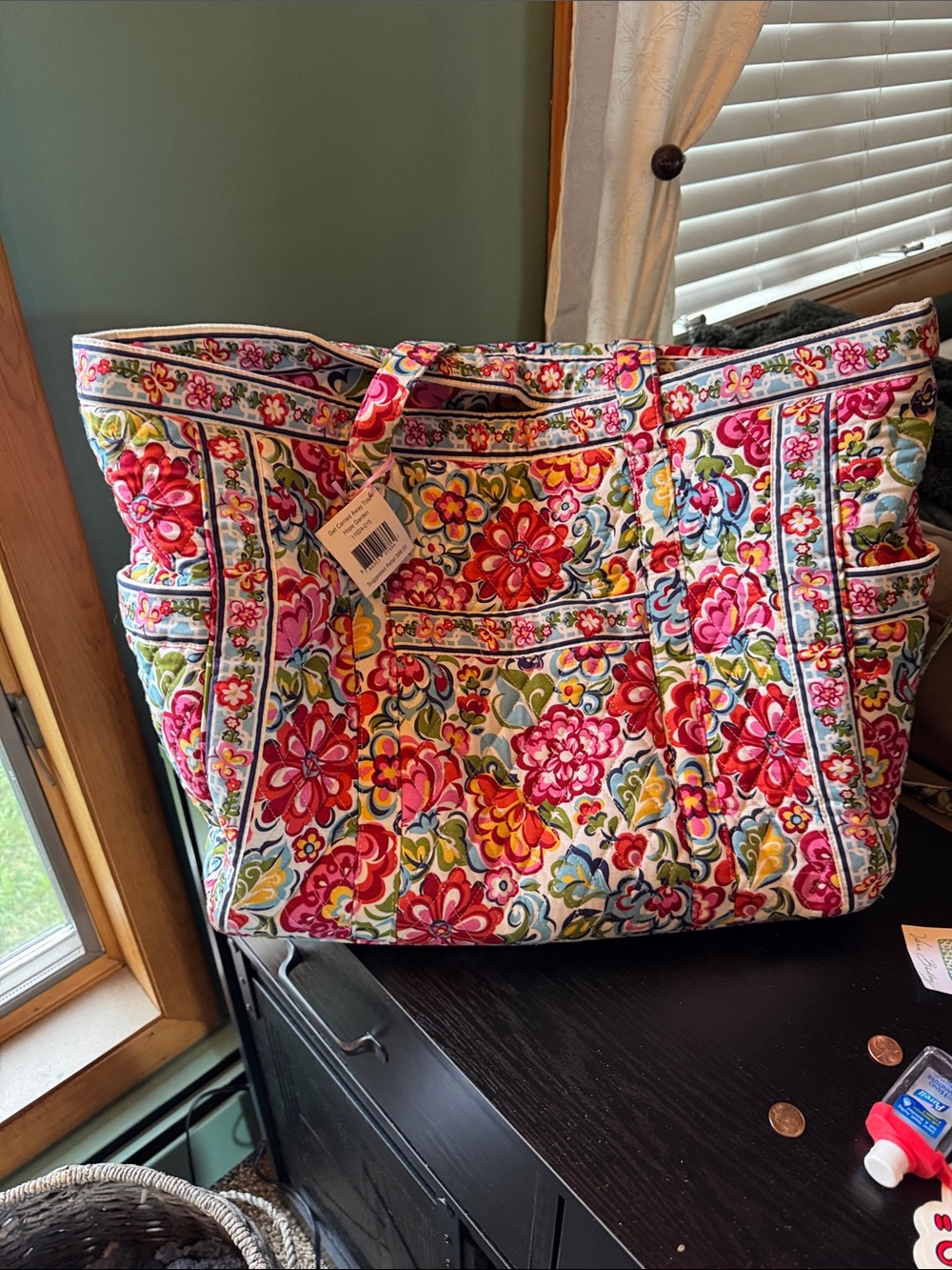 Vera Bradley Quilted Floral Tote in Red, Pink, Yellow & Green